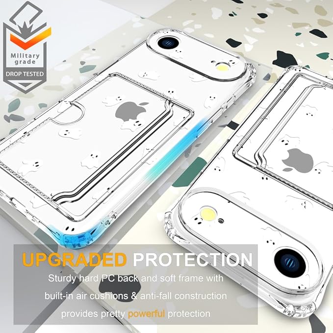 Compatible with iPhone 17 Air Case Card Holder for Women Cute Design,Wallet Phone Cases Transparent Cool Kawaii Protective (Clear Ghosts Halloween Hallowmas)