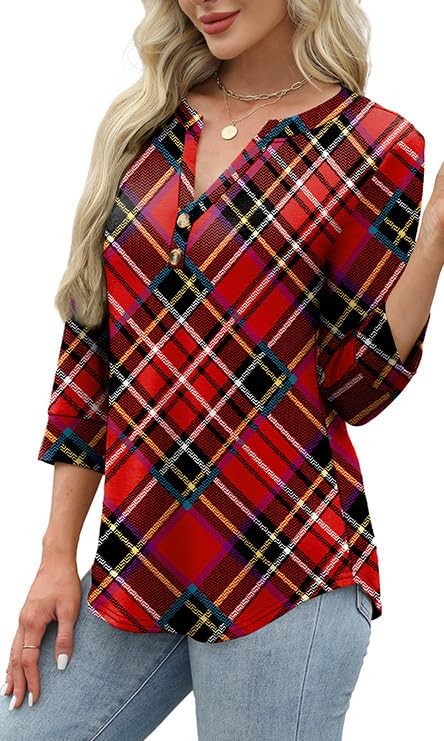 OFEEFAN Womens Tops 3/4 Sleeve Henley Shirts for Women Summer Outfits Fashion Clothing