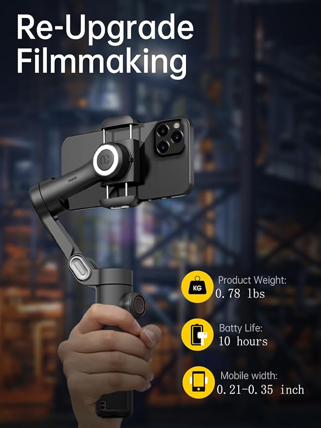 AOCHUAN Phone Gimbal Stabilizer 3-Axis Smartphone Foldable Handheld Gimbal for iPhone with Focus Wheel TikTok YouTube Vlog Stabilizer for iPhone17 16 15 14 13 Pro Max Android-Smart XE