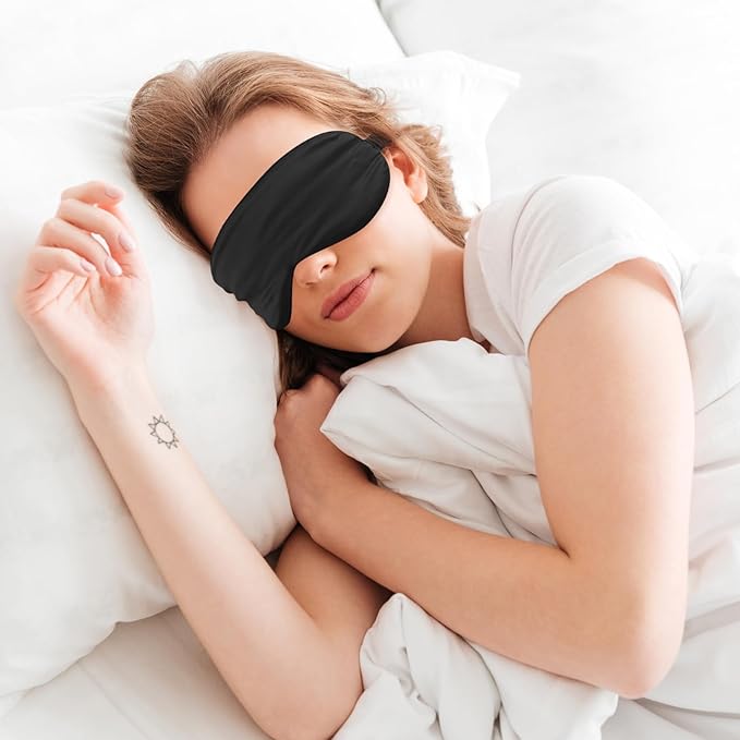 2 Pack Sleep Mask Silk Eye Mask Cover for Sleeping, Soft Satin Blindfold with Elastic Strap, Comfortable Night Sleeping Masks for Women Men(Black&Silver)