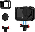 Camera Cage for DJI Osmo Action 6 Case,Release Aluminum Base with 1/4" Thread & Foldable Connector for Tripods,Silicone Lens Guard Cap, Supports Vertical & Horizontal Shooting