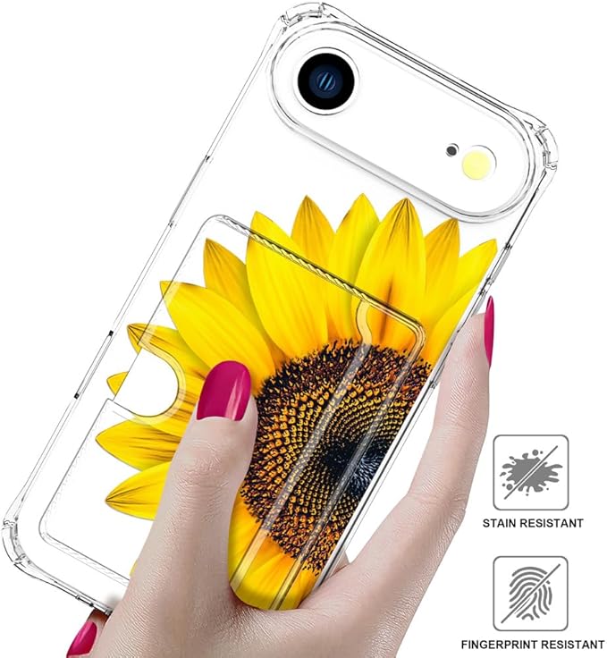 Compatible with iPhone 17 Air Case Card Holder for Women Cute Design,Wallet Phone Cases Transparent Cool Kawaii Protective (Clear Sunflower Sun Flower)