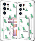 Compatible with Samsung Galaxy S24 Ultra Case Card Holder for Women Cute Design,Wallet Phone Cases Transparent Cool Kawaii Protective (Clear Lovely Dinosaurs Animal)