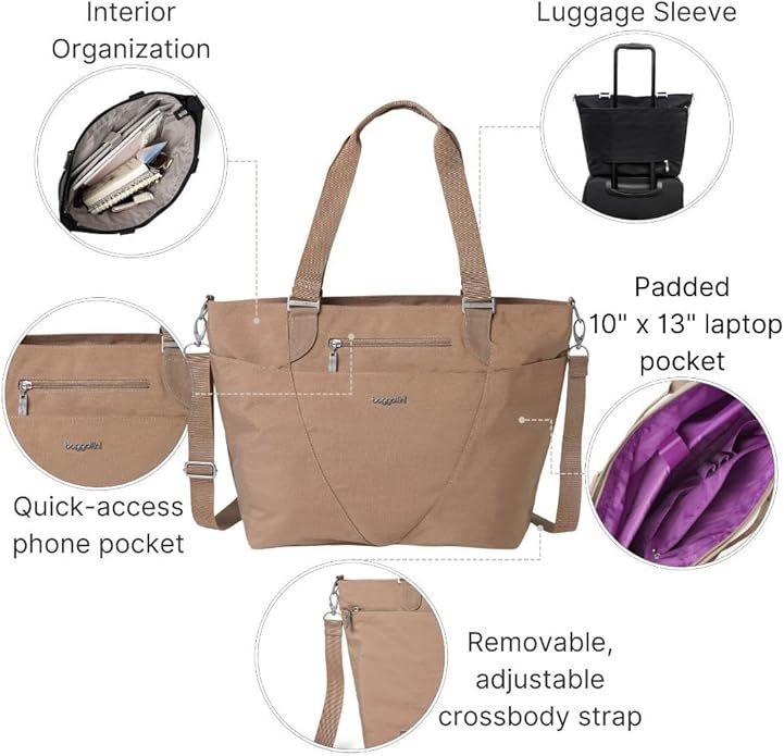 Baggallini Avenue Tote - 12x18 Laptop Tote Bag for Women - Lightweight Work Travel Carry On Bag