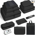 Mesh Packing Cubes for Travel, Durable Luggage Organizer with Sturdy Material and Double Zippers, Comprehensive Set for Travel Accessories Storage, 10 set, black