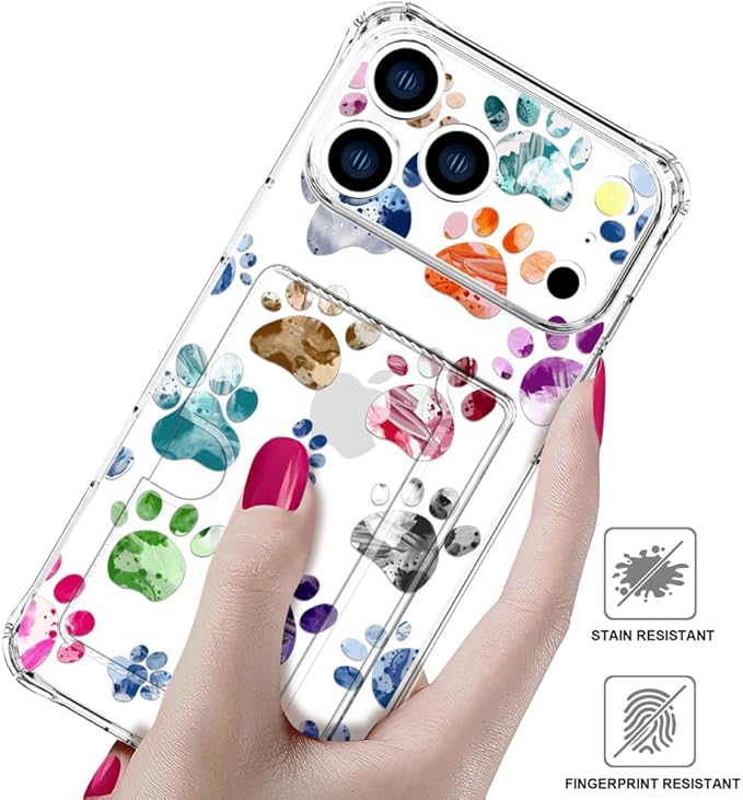 Compatible with iPhone 17 Pro Case Card Holder for Women Cute Design,Wallet Phone Cases Transparent Cool Kawaii Protective (Clear Lovely Dogs Paws)