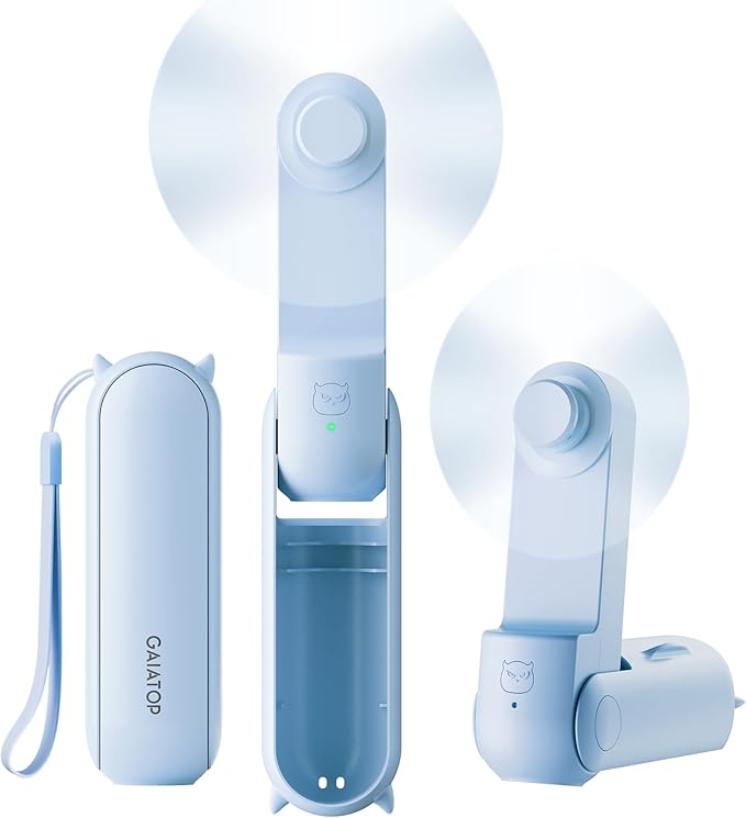 Gaiatop Portable Handheld Fan, 3 in 1 Mini Fan Handheld [17h Max Cooling], Foldable Personal Fans Pocket Design, USB Travel Fans Portable, Lash Trip Summer Essential Cute Gifts for Women Girl, Blue
