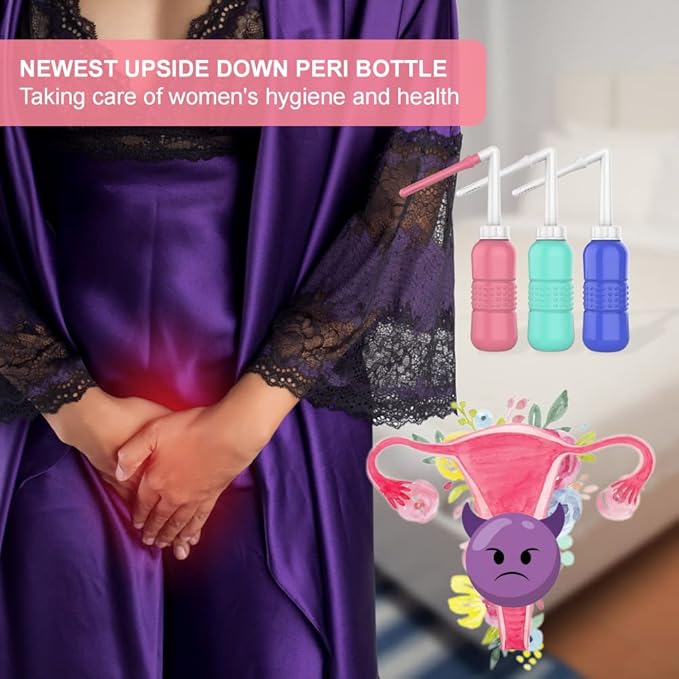 2PCS-Pack 2IN1 Intimate Wash for Women,2 Nozzle（Short+Long）,Portable Bidet Travel Bidets with Waterproof Cap + Storage Bag,Peri Bottle for Postpartum Care (Pink+Green)