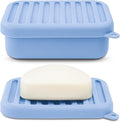 Superior Leak-Proof Silicone Travel Soap Case with Drainage Lid/Layer, Compact Bar Soap Container, Durable Soap Holder for Camping, Gym, and Travel Size Toiletries (Light-Blue)