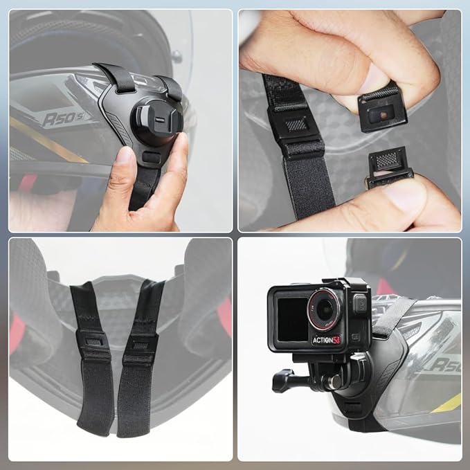 Slide-in Motorcycle Helmet Chin Strap Mount, Quick-Release Motorcycle Helmet Mount Compatible with Go Pro13/12/11/10/9, DJI Action 6/5 Pro/4, DJI Nano, Insta360 ONE R,AKASO/Campark/YI and More
