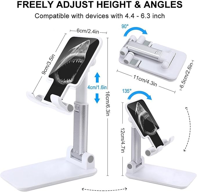Black Shark Bite Portable Cell Phone Stand Foldable Desktop Phone Holder Adjustable Height Angle with Print Pattern