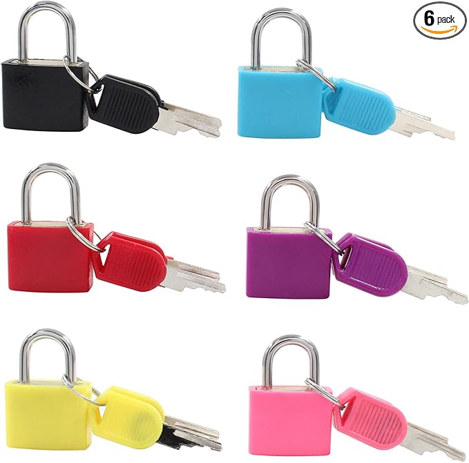 Waziaqoc 6 Pcs Luggage Locks with Keys, Small Suitcase Padlock, Mini Metal Padlock for Travel Bags, School Gym Locker, Toolbox