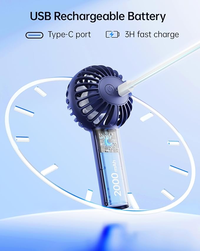 SWEETFULL Mini Portable Fan - Small Handheld Fan, 3 Speeds Personal Hand Gifts for Travel Essentials, Lash, Makeup, Eyelash, Kids, Girls, Women - USB, Cute Design Blue