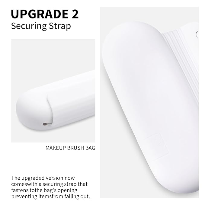 AGIKET Silicone Makeup Brush Holder Travel Cosmetic Bag：Soft Portable Cosmetic Face Brushes Holder with Upgrade Anti-Fall Out Magnetic Closure, Large Travel Makeup Brush Case - White