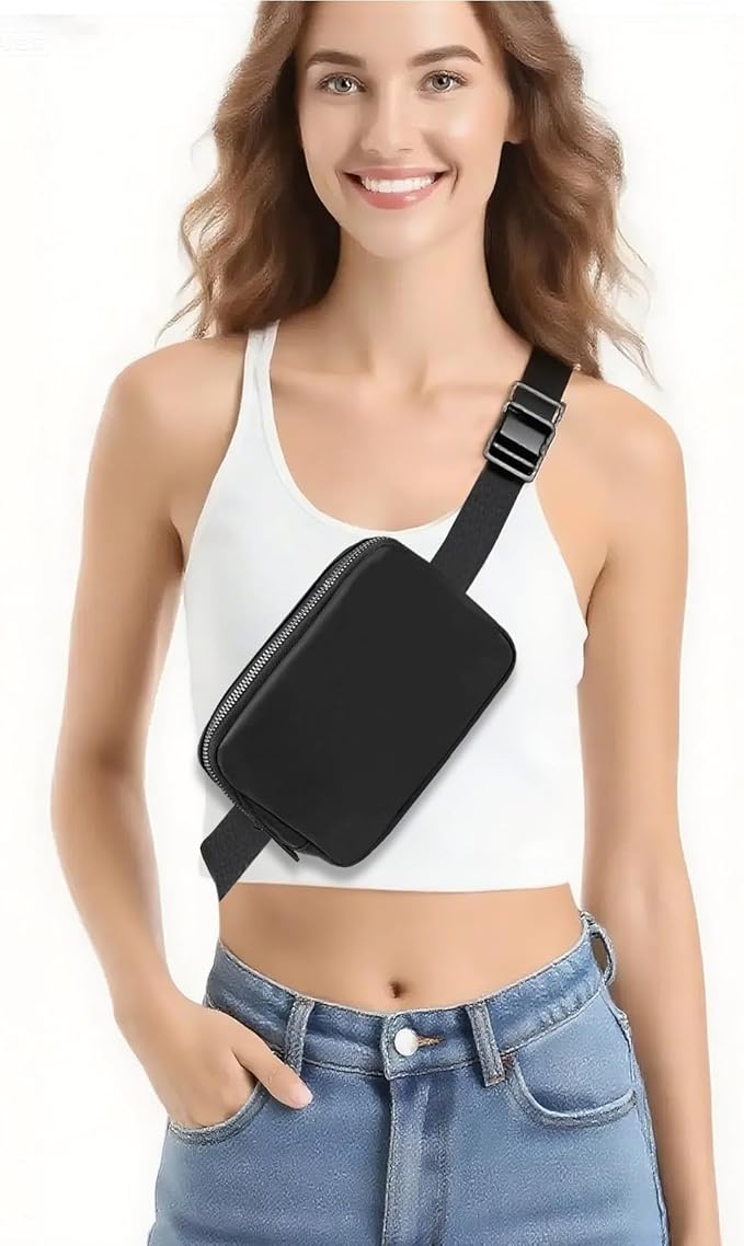 Belt Bag for Women Fanny Pack Dupes, Fashion Crossbody Waist Pack Bag with Adjustable Strap, Everywhere Belt Bag for Travel Outdoors Running Hiking(Black2)