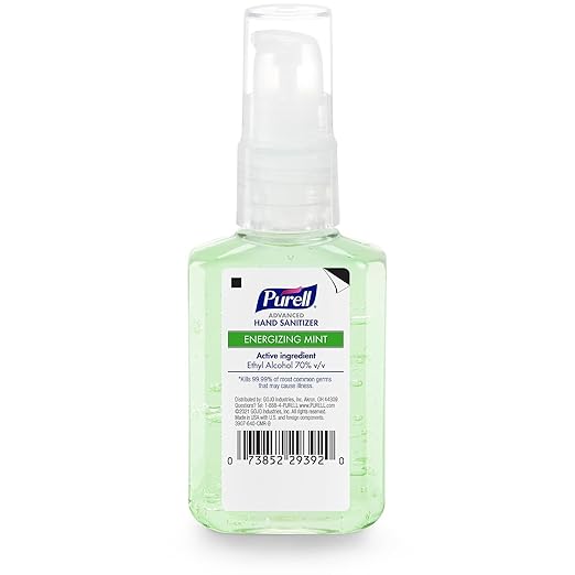 Purell Advanced Hand Sanitizer Gel Infused with Essential Oils, Energizing Mint, 2 fl oz Travel-Size Pump Bottle (Pack of 6) - 3907-04-EC