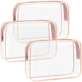 F-color TSA Approved Toiletry Bag 3 Pack Medium - Clear Makeup Bag Travel Quart Size for Women Men, Clear Cosmetic Bag Airport Airline Compliant Carry on Bag, Active Rose Pink