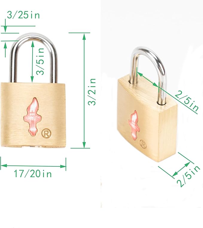 8 Pack Luggage Locks - TSA Approved + Key Padlock, Travel Locks for Suitcase, Carry On, Backpack, Laptop Bag. Gold