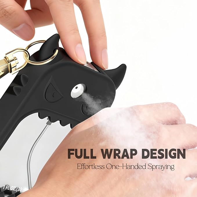 Hand Sanitizer Case Compatible with Touchland 1 Fl Oz, Cute Monster Silicone Spray Holder with Keychain for Bags, Black