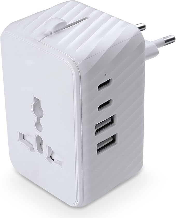 Universal Travel Adapter Worldwide International Plug Adaptor with 2 USB C 2 USB A Ports,World Power Outlet for European USA UK Australia Ireland