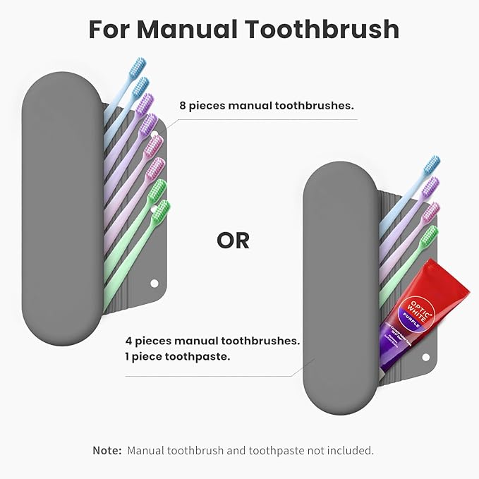 Silicone Electric Toothbrush Travel Case, Manual Toothbrush Travel Cover for Men and Women,Toothbrush Holder for Travel,Gym and More, Fits Most Manual and Electric Toothbrushes - Gray
