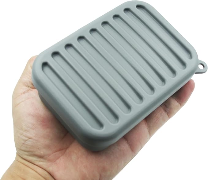 Leakproof Silicone Travel Soap Case,Portable Soap Box with Draining Layer for Shower,Bathroom,Camping,Hiking,Gym (Gray)