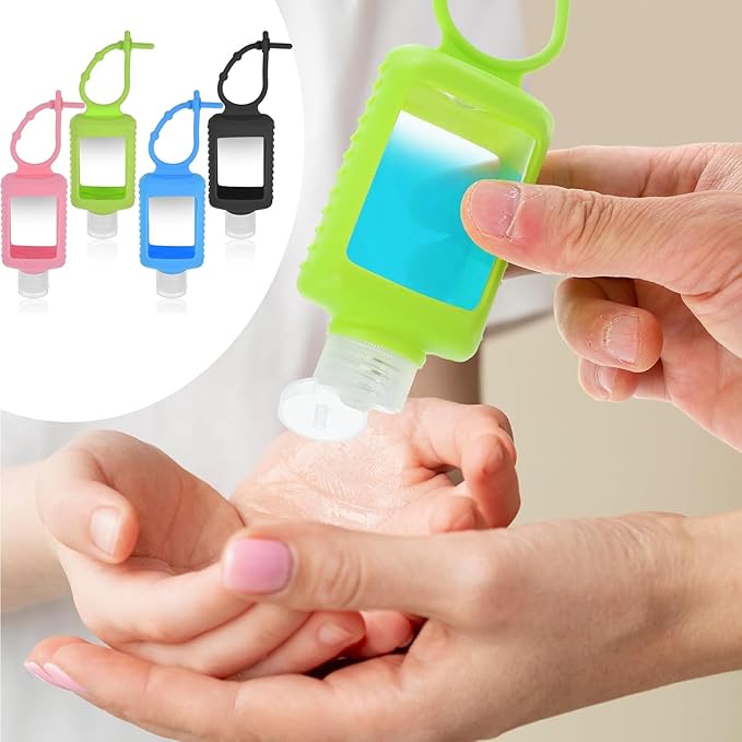 4 Pack Travel Bottles, Hand Sanitizer Holder Empty Travel Size 2oz/60ml Leakproof Refillable Containers Portable Keychain Bottles with Detachable Silicone Case