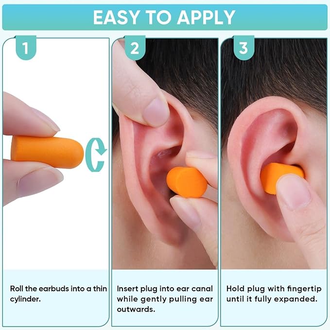TICONN 100 Pairs Foam Ear Plugs, Individually Wrapped 32dB NRR Noise Reduction Earplugs for Sleeping Hearing Protection Travel Study Concentration Construction Site (100 Pairs)