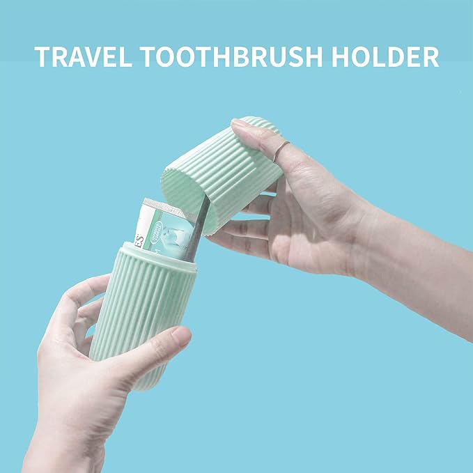 Sunenlyst 2Pcs Travel Toothbrush Holder, Portable Toothbrush Case for Traveling, Camping, Business Trip and School, Multifuction Plastic Toothbrushes Toothpaste Set with Two Colors（Length：7.7"