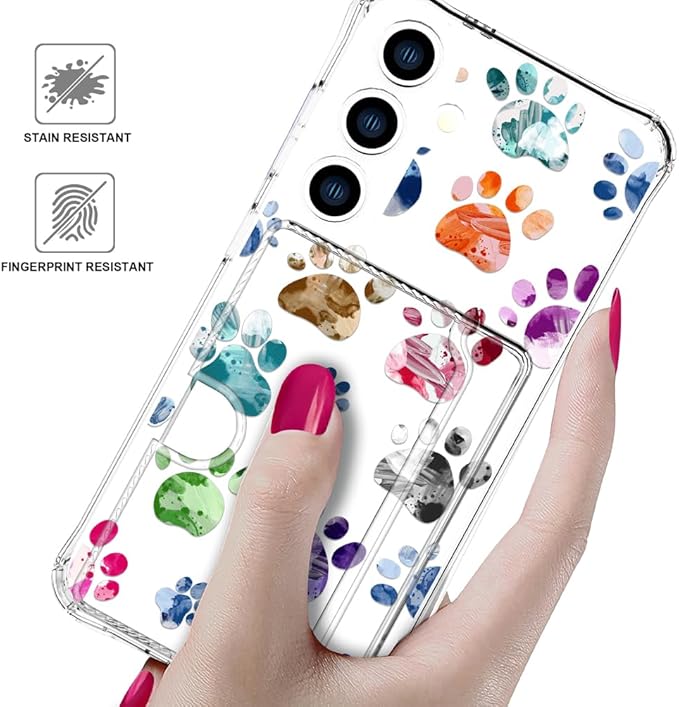 Compatible with Samsung Galaxy S24+ Plus / S25+ Plus Case Card Holder for Women Cute Design,Wallet Phone Cases Transparent Cool Kawaii Protective (Clear Lovely Dogs Paws)