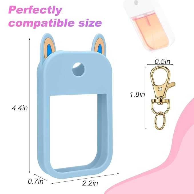 AIERSA Hand Sanitizer Spray Case Compatible with Touchland,Rabbit Ears Design Silicone Hand Sanitizer Case Holder with Keychain for Touch Land Mist Case 1FL. OZ (Blue)