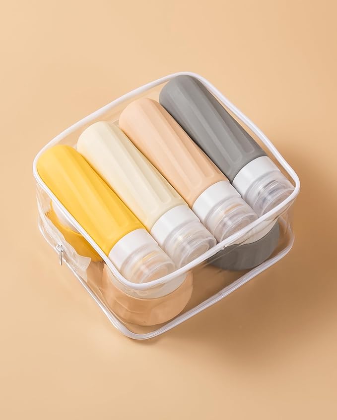 Mrsdry Travel Bottles for Toiletries 8 Pack, Travel Size Toiletries, Tsa Approved Travel Size Containers 3oz, with Travel Essentials Clear Bag, Leak Proof Silicone Squeezable Creams Jars