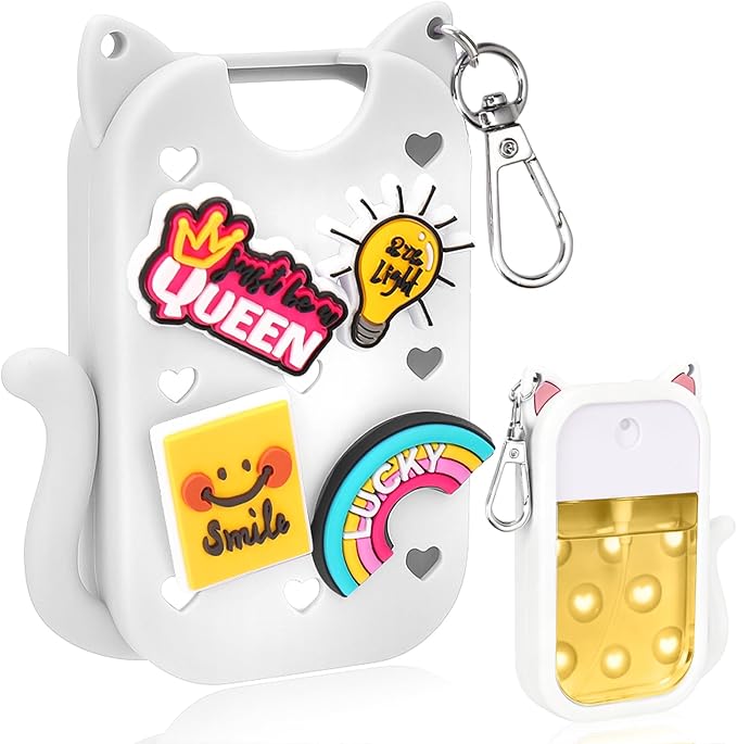 Mity rain Hand Sanitizer Spray Case Compatible With Touchland, Cute Silicone Hand Sanitizer Holder Keychain with 4 Charms, Portable Refillable Sanitizer Accessory, Gift for Women And Teens