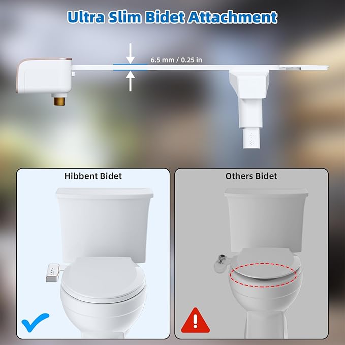 Hibbent Bidet Attachment for Toilet, Non-Electric Dual Nozzle for Frontal & Rear Wash, Adjustable Water Pressure Control, Fresh Water Bidet Toilet Seat, Self Cleaning Water Sprayer, Rose Gold