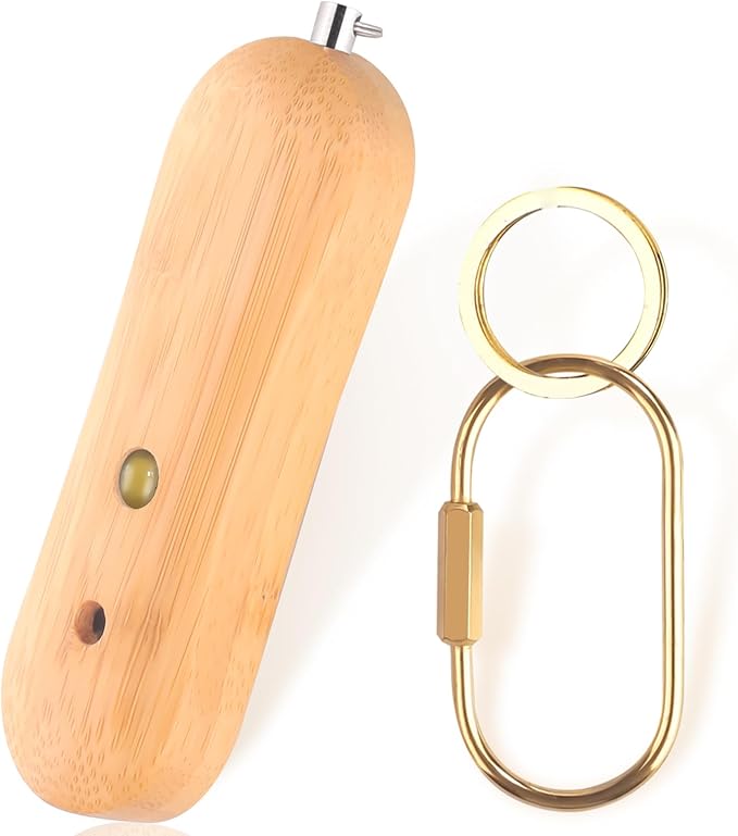 Personal Safety Alarm,Self Defense Keychain,Gifts for Girls,Strobe Light,Rechargeable Portable,Emergency Safety Alarm for Women, Men, Children, Elderly（Wooden）