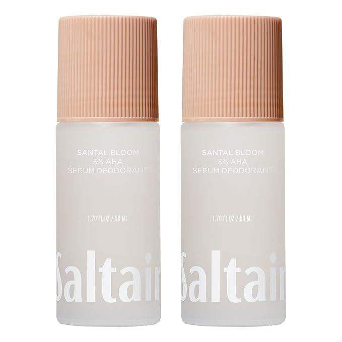 Saltair Serum Deodorant 2 Pack – Santal Bloom Scent – 5% AHA – Aluminum-Free Odor Control for Women & Men – Mandelic Acid Deodorant with Lactic Acid – 2x 1.7oz Travel Roll On