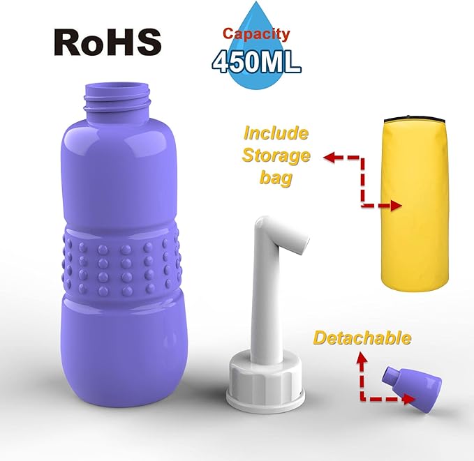 2 PCS Portable Bidet for Toilet, 450ml 15oz Handheld Travel Bidet, High Pressure Leakproof Personal Hygiene Bottle, Postpartum Perineal Cleaner for Women, Outdoor, Camping, Travel, Driver, Home Use