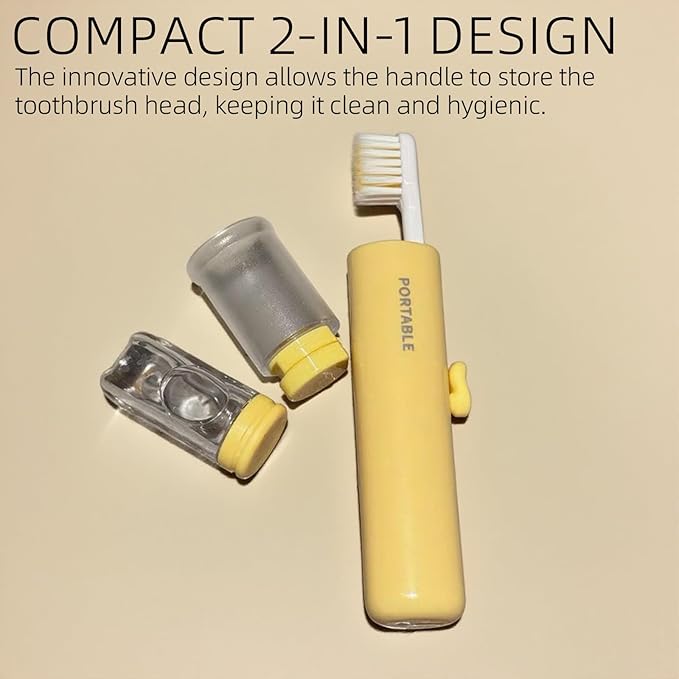 Tizee Mini Folding Toothbrush Set - 2 in 1 Portable Travel Toothbrush with Cover and Toothpaste Case, Foldable and Replaceable Heads for Home, Travel, Outdoor, Hiking, Camping, 2 Sets