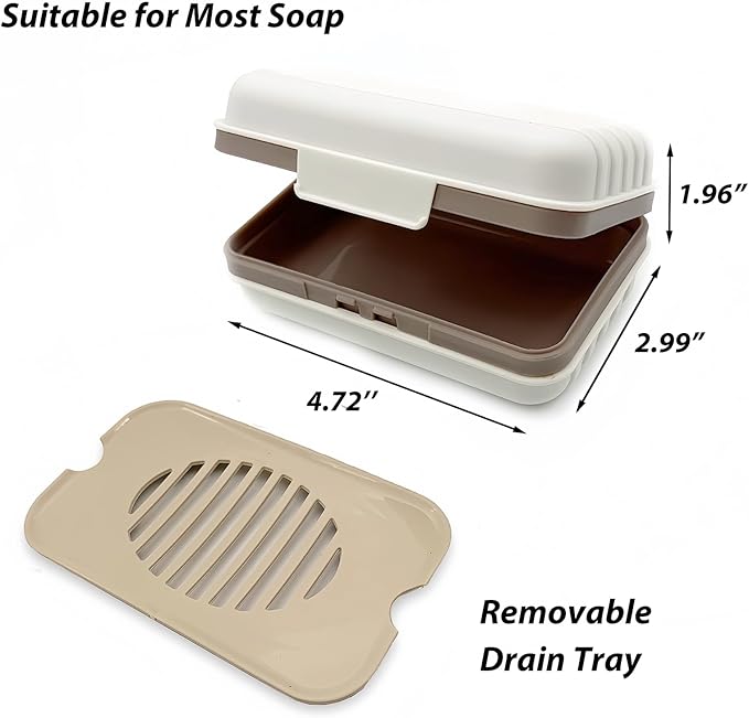 2 Pack Travel Soap Case with Lid, Leakproof and Portable Soap Holder with Removable Drain Tray for Home, Bathroom, Hiking, Camping, Outdoor (Blue, White-n)