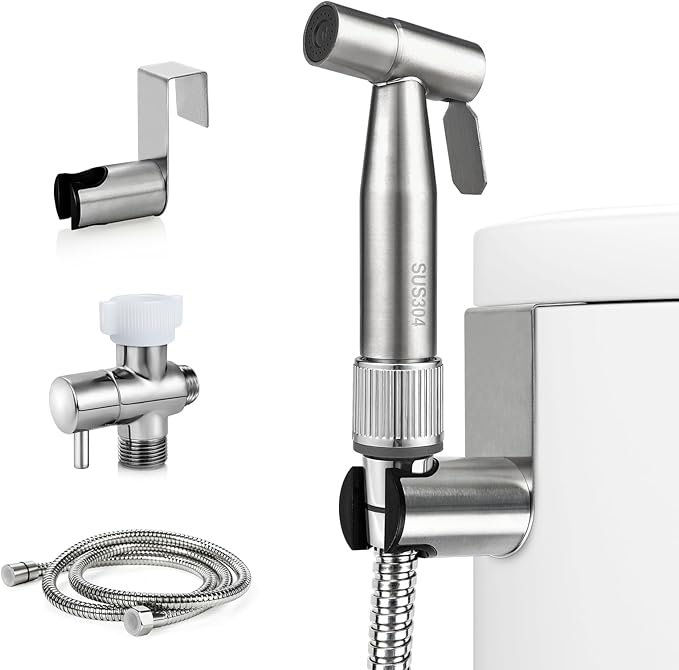 Blissland Bidet Sprayer for Toilet with Adjustable Water Pressure, Handheld Bidet Sprayer Kit- Stainless Steel（Don't‌ Use Teflon Tape for Installation）