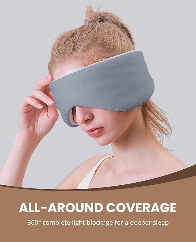 Sleep Mask for Women Men, Reversible Eye Mask Sleeping with Cozy & Cooling Sides, Adjustable Velcro Band, Blackout Face-Hugging Padded Eye Cover for Sleeping Travel Office, Grey/White