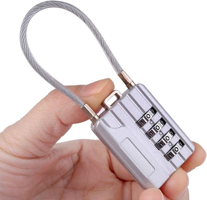 SEPOX Resettable Combination Travel Lock, 11mm 4 Digit Cable Lock for Suitcase, Travel Bag, and Gym Lockers, Filing Cabinets, Toolbox, Case—Silver Pack of 2