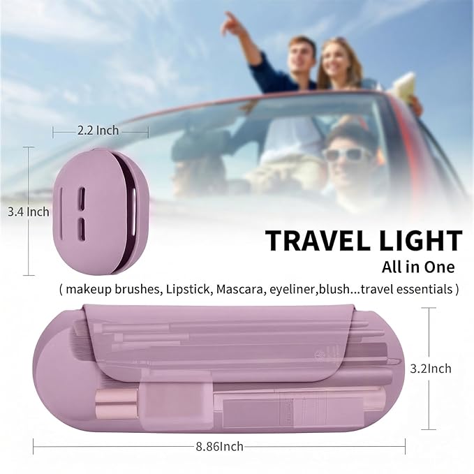 AGIKET 2 IN 1 Silicone Makeup Brush Holder with Beauty Make Up Sponge Holder Case：Soft Portable Cosmetic Face Brushes Holder with Upgrade Anti-Fall Out Magnetic Closure - Light Purple