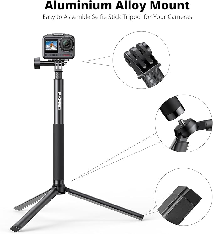 AKASO 49.2"/120cm Extendable Selfie Stick and a Tripod Stand Action Camera Accessories for AKASO 360 Camera/EK7000/Brave 4/Brave 7 LE/Brave 7/Brave 8/V50X/ GoPro Hero 13/12/11/10/DJI Osmo Action