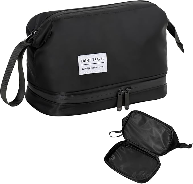 Hanging Travel Toiletry Bag for Men, Compact,sturdy, Lightweight, Waterproof, Dry Wet Separation,Simple and Practical, Suitable for travel Toiletry Organizer (Men, Jet Black)