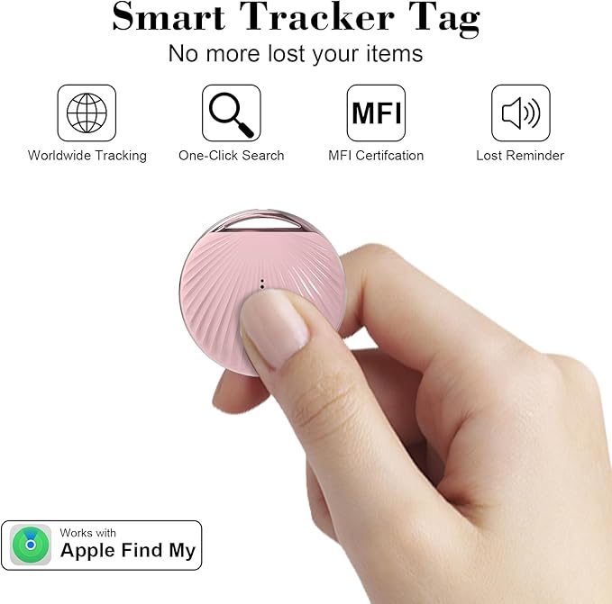 Air Tracker Tag, [MFi Certified] Smart Tag, Pet Bluetooth Tracker for Apple Find My, IP68 Waterproof,Replaceable Battery, Key Finder and Item Locator for Keys, Bags, Pets, Wallet-Pink