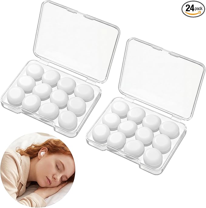 24 Pcs Soft Silicone Moldable Ear Plugs Reusable Noise Cancelling Earplugs Sleep Ear Plugs for Sleeping, Swimming, Snoring, Study, Travel, Work(12 Pairs)