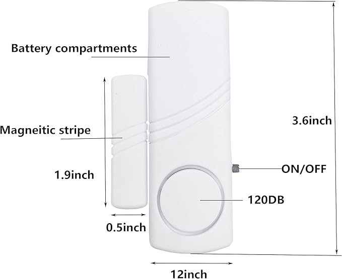 2 Pack Window Door Alarm System - No Batteries for Home, Kids Safety, Pool, Garage, Apartment, Dorm, RV, Office