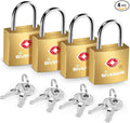 4 Pack TSA Approved Travel Luggage Locks with Keys, Solid Brass Copper Keyed Padlock, Small Locks for Suitcase, Backpack, Gym Locker, Jewelry Box, Gold-by GIVERARE