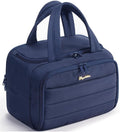 Bagstellar Travel Toiletry Bag for Women, Lightweight Large Quilted Puffy Makeup Bag Wide-open Make up Organizer Cloud Cosmetic Bag w/Handle for Traveling Toiletries Essentials Accessories Navy Blue